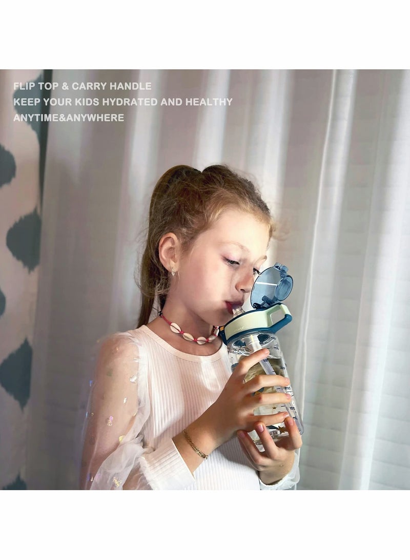 SYOSI Kids Water Bottle with Straw, 450ML Water Bottle with Measurement Handle BPA-Free for School, Children's Suction Nozzle Plastic Scale Cup Portable Pop Up Cover Learning Drinking Straw Cup (Red) - Image 2