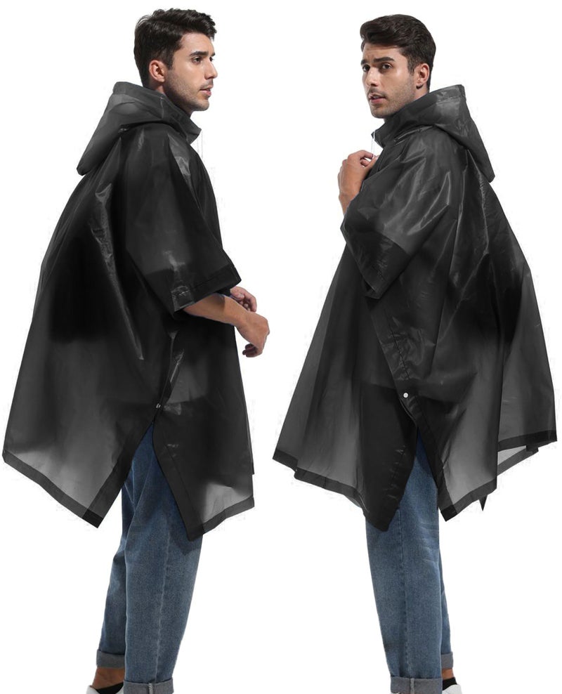 HOOMBOOM Unisex Reusable Rain Ponchos 2 Packs for Adults Waterproof - Emergency Rain Coat for Theme Park, Hiking, Camping or Traveling,Black - Image 2