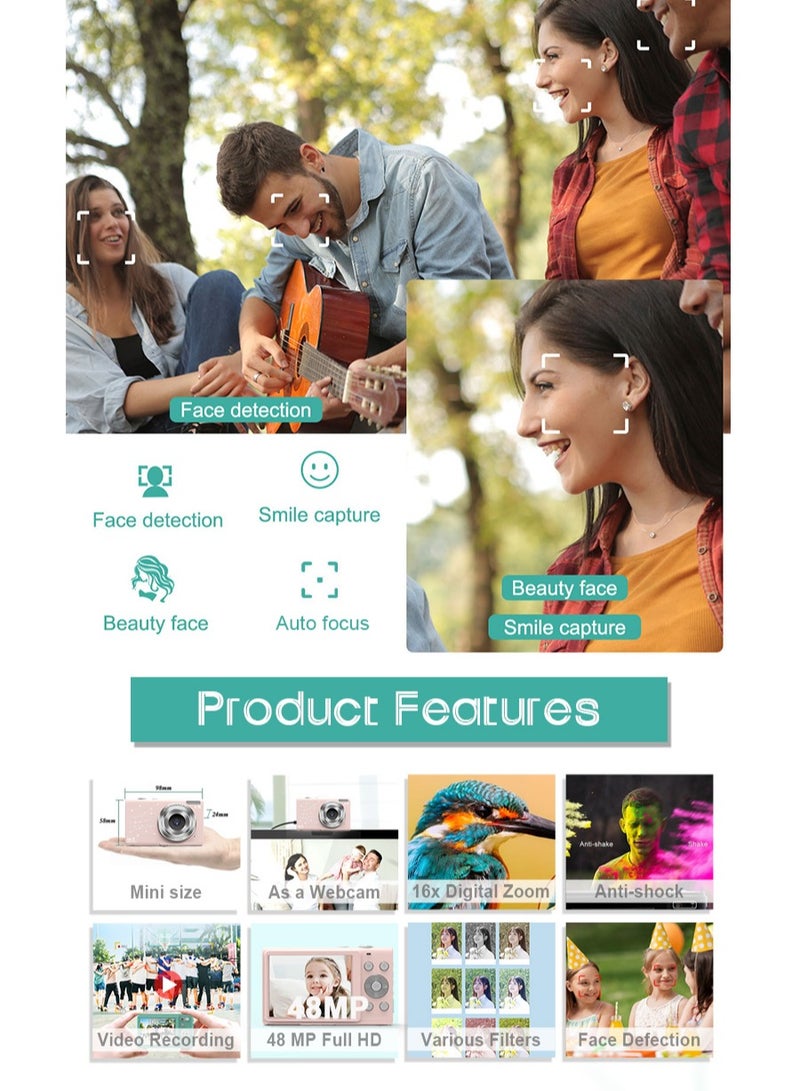 GULFLINK Kids Digital Camera 1080P 48MP Digital Cameras for Photography, Digital Point and Shoot Camera for Kids(Green) - Image 5