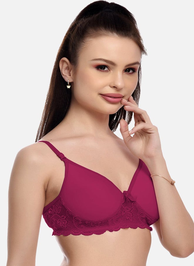 FIMS Women Pack of 3 Purple, Black & Beige Cotton Lace Padded Bra - Image 3
