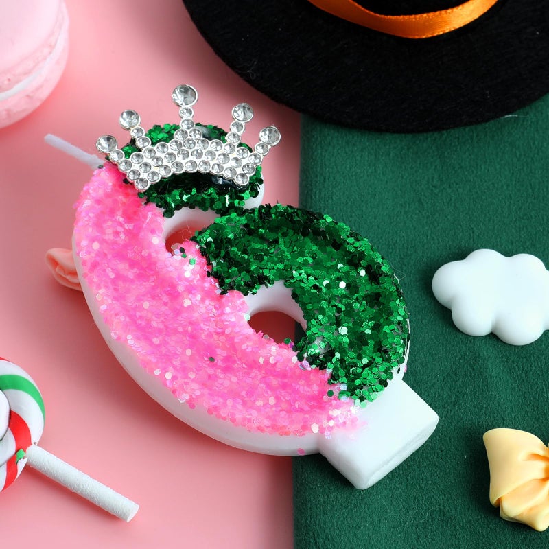 AKURIEEY Wicked Birthday Candle Crown Number 6 Candle Pink and Green 6th Birthday Cake Topper Cupcake Decorations Wicked Themed Party Decor Anniversary Celebrations Supplies - Image 2