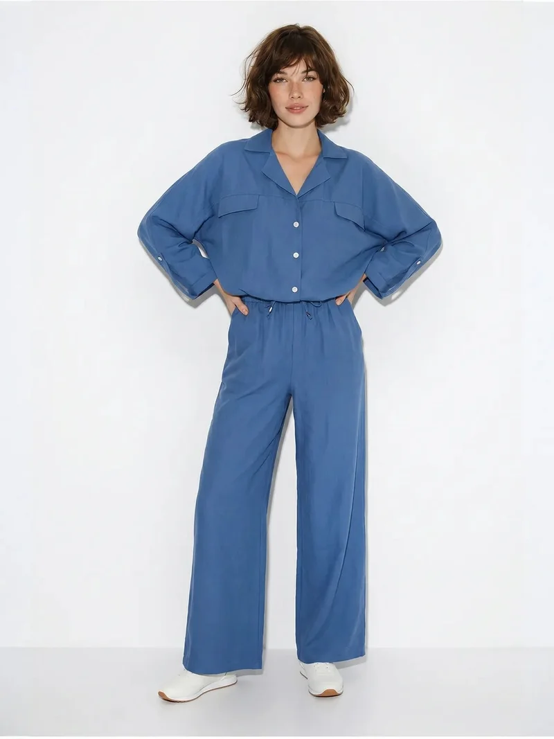 بيانكو لوتشي LUCCI Two-Piece Crepe Blouse And Wide-Leg Trousers