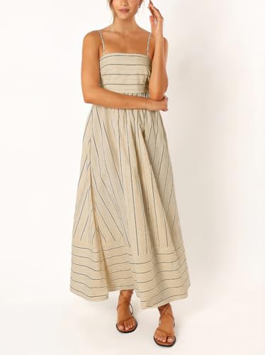 yoeasy Women's Striped Spaghetti Strap Cutout Maxi Dress Sleeveless Backless Flowy Swing Long Dress (Small, Apricot) - Image 5