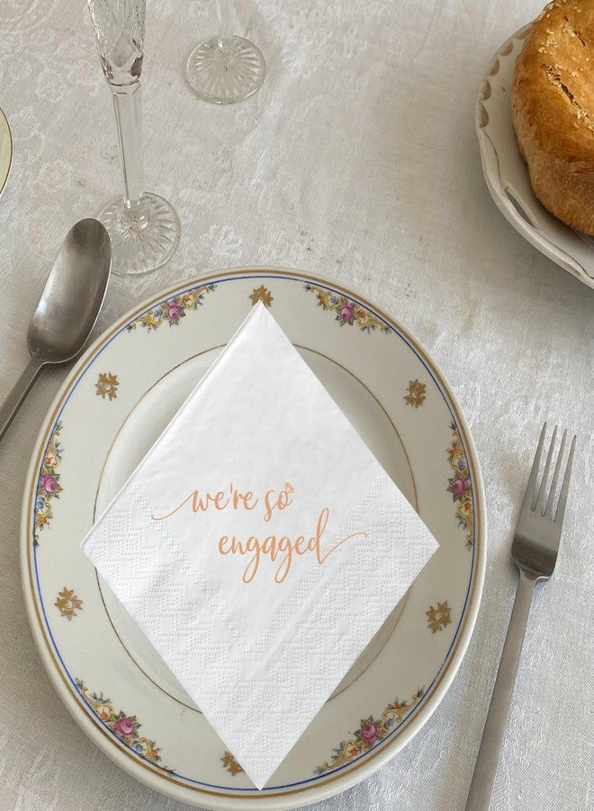 SWEETTALA We're So Engaged Napkins 50 Pcs Rose Gold Foil and White Engagement Party Cocktail Paper Napkins Beverage Napkins Wedding Table Bar Decorations Supplies 3 Ply - Image 2