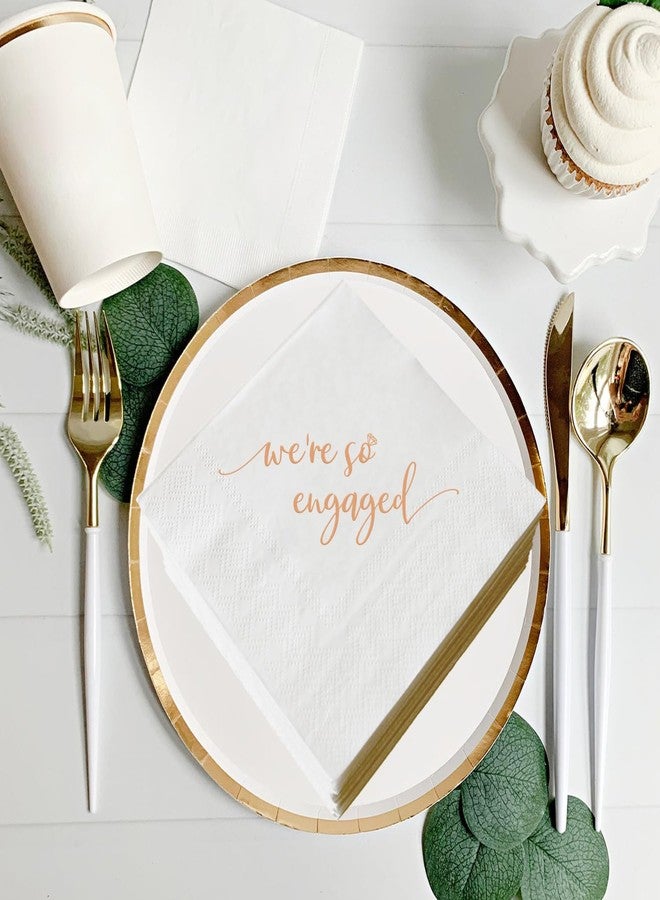 SWEETTALA We're So Engaged Napkins 50 Pcs Rose Gold Foil and White Engagement Party Cocktail Paper Napkins Beverage Napkins Wedding Table Bar Decorations Supplies 3 Ply - Image 5
