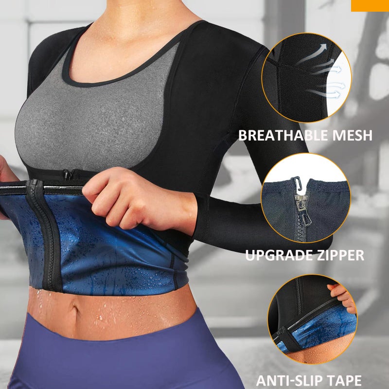 BXVX Sauna Suit Shirt for Women Weight Loss Sweat Waist Trainer Vest Workout Compression Tank Top Body Shaper for Women with Zipper L - Image 5