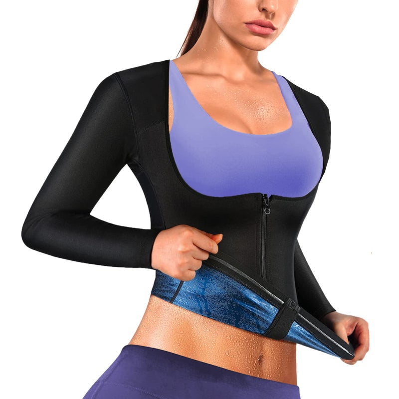 BXVX Sauna Suit Shirt for Women Weight Loss Sweat Waist Trainer Vest Workout Compression Tank Top Body Shaper for Women with Zipper L - Image 1