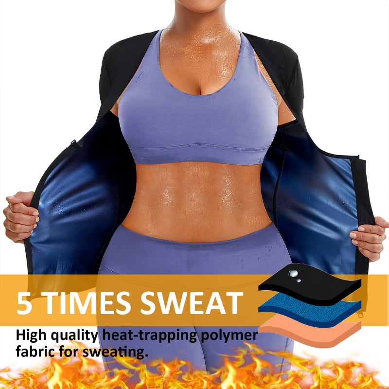 BXVX Sauna Suit Shirt for Women Weight Loss Sweat Waist Trainer Vest Workout Compression Tank Top Body Shaper for Women with Zipper L - Image 2