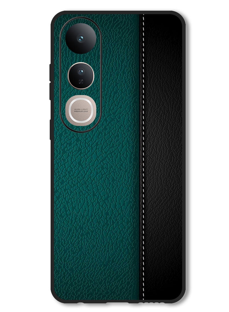 Theodor Case Compatible with Vivo V50 Lite Protection Shockproof Bumper Cover Green Black Leather Pattern - Image 1