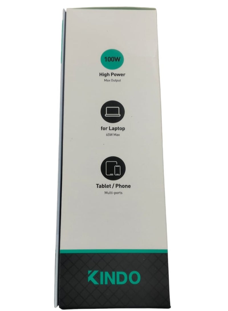 كيندو شاحن حائط عالمي 100 واط (2 منفذ Type-C PD65w/PD20w + USB 3.0) - Image 3