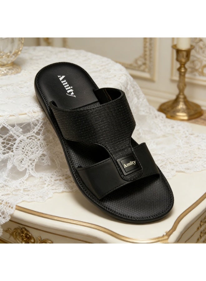 Daily Basic Men Leather Sandals Grid Strap Sweat Resistant Walking Summer Footwear - Image 5