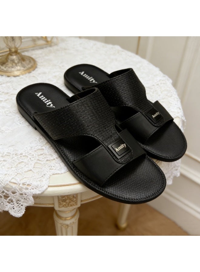 Daily Basic Men Leather Sandals Grid Strap Sweat Resistant Walking Summer Footwear - Image 3
