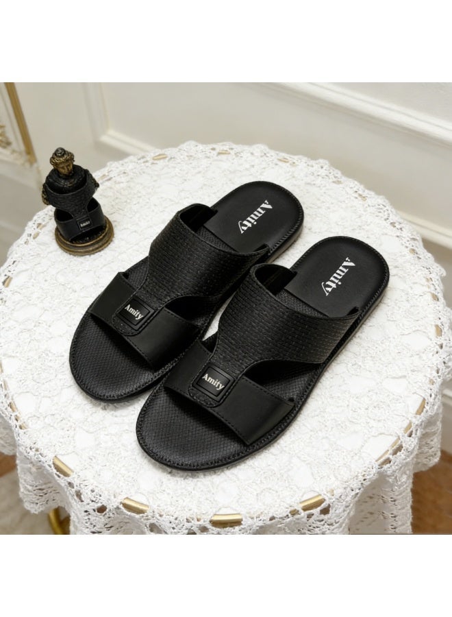 Daily Basic Men Leather Sandals Grid Strap Sweat Resistant Walking Summer Footwear - Image 4