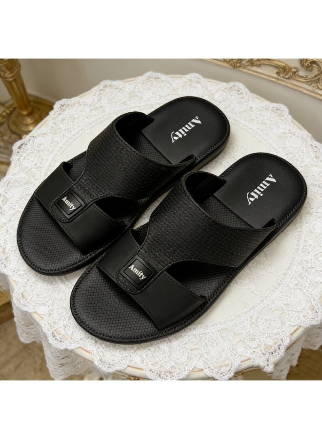 Daily Basic Men Leather Sandals Grid Strap Sweat Resistant Walking Summer Footwear - Image 2