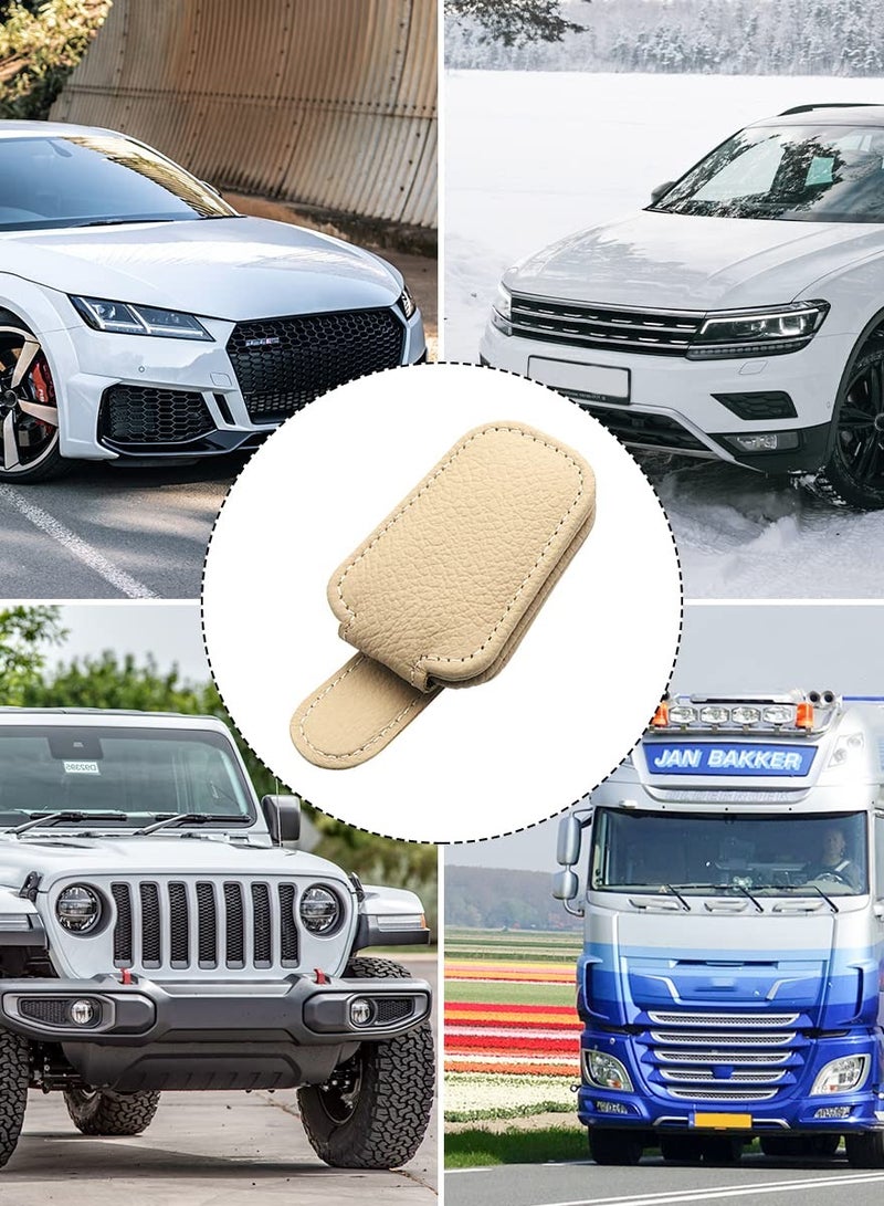 Zikra Car Visor Sunglasses Holder, Car Visor Magnetic Eyeglasses Hanging Clip Genuine Leather Storage Clip (Beige) - Image 5