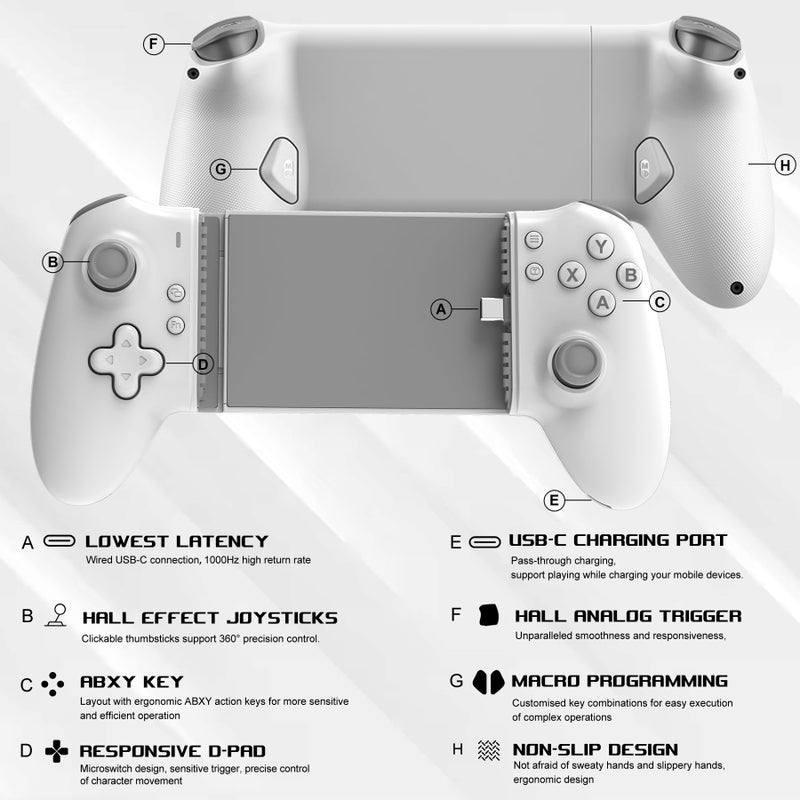 arVin USB C Mobile Gaming Controller for iPad/Tablet(Within 6.7-11 in) USB-C Gamepad with Hall Joysticks/Hall Trigger/Turbo/Back keys, Remote Play for PS5/PS4/Xbox/PC Consoles, Cloud Game, Emulator - Image 3