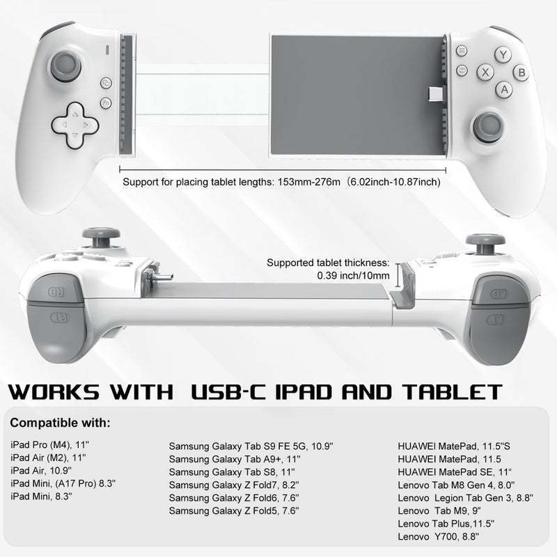 arVin USB C Mobile Gaming Controller for iPad/Tablet(Within 6.7-11 in) USB-C Gamepad with Hall Joysticks/Hall Trigger/Turbo/Back keys, Remote Play for PS5/PS4/Xbox/PC Consoles, Cloud Game, Emulator - Image 4