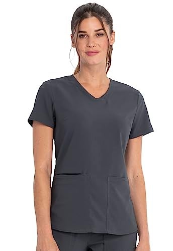 Cherokee بلوزة سكراب نسائية من شيروكي بتصميم على شكل حرف V، رمادي - Image 2