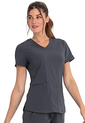 Cherokee بلوزة سكراب نسائية من شيروكي بتصميم على شكل حرف V، رمادي - Image 4