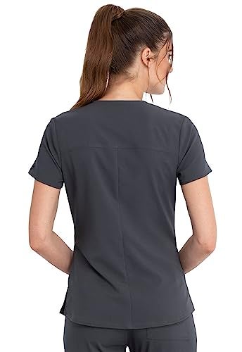 Cherokee بلوزة سكراب نسائية من شيروكي بتصميم على شكل حرف V، رمادي - Image 5