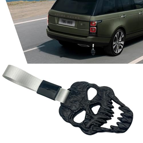 Hugwits Skull Car Drift Charm Front Rear Bumper Warning Ring with Handle Strap Horror Skeleton Car Bumper Decor Universal for Most Cars Interior Exterior Decoration Black - Image 1