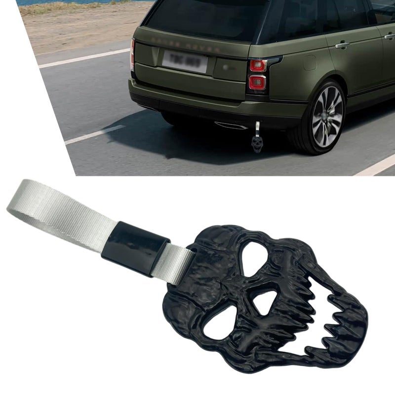 Hugwits Skull Car Drift Charm Front Rear Bumper Warning Ring with Handle Strap Horror Skeleton Car Bumper Decor Universal for Most Cars Interior Exterior Decoration Black - Image 3