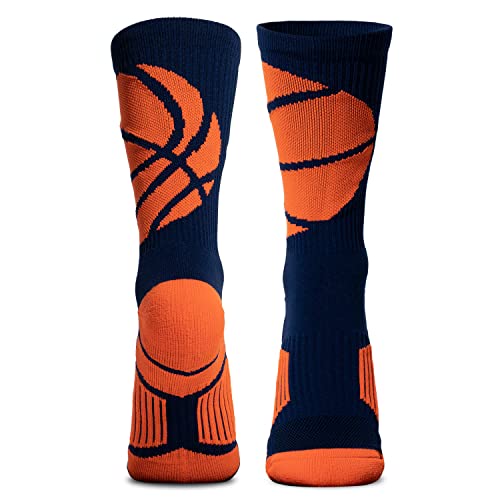 ChalkTalkSPORTS Basketball Performance Crew Socks - Mid-Calf Socks - Adult - Navy and Neon Orange - Image 4