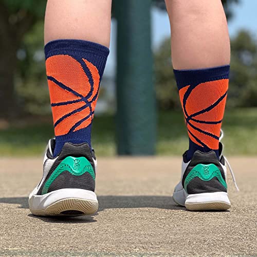 ChalkTalkSPORTS Basketball Performance Crew Socks - Mid-Calf Socks - Adult - Navy and Neon Orange - Image 5