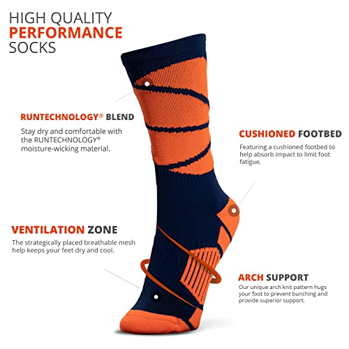 ChalkTalkSPORTS Basketball Performance Crew Socks - Mid-Calf Socks - Adult - Navy and Neon Orange - Image 2