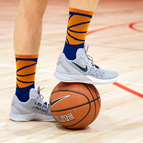 ChalkTalkSPORTS Basketball Performance Crew Socks - Mid-Calf Socks - Adult - Navy and Neon Orange - Image 3