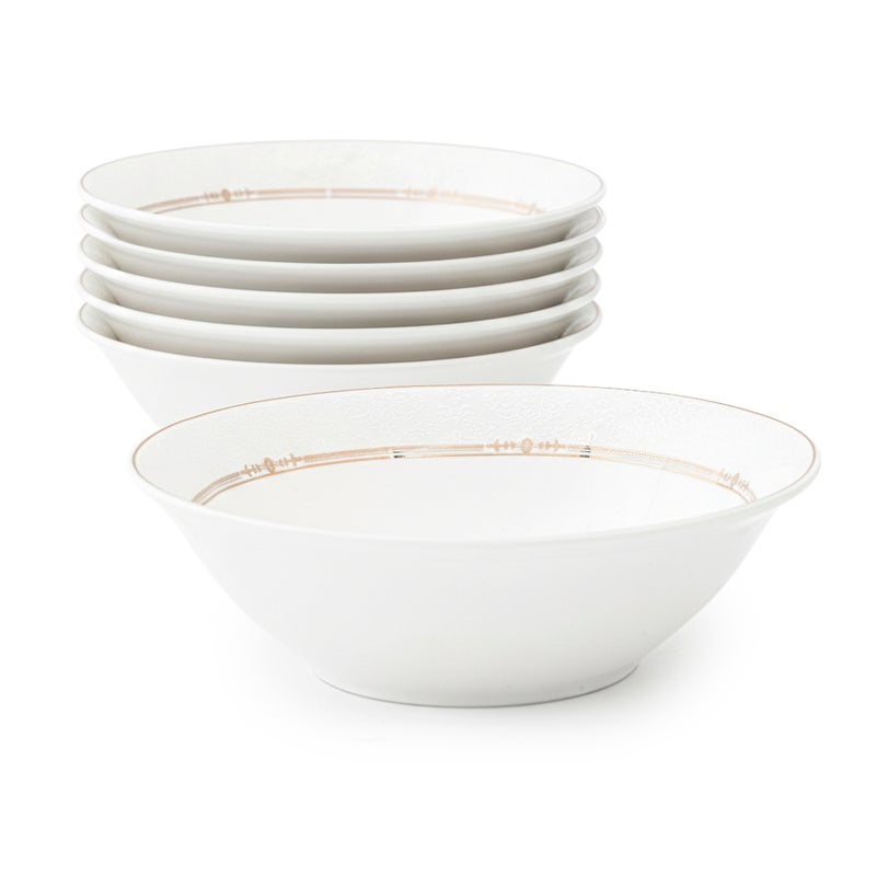 Shallow ISLA New Bone China Bowl 23 cm -  6 piece Set  Large White Serving Bowl for Salads & Sharing, Elegant Tableware for Daily Use, Brunch, Ramadan, Eid, Diwali & Gifting (Set of 6) - Image 1