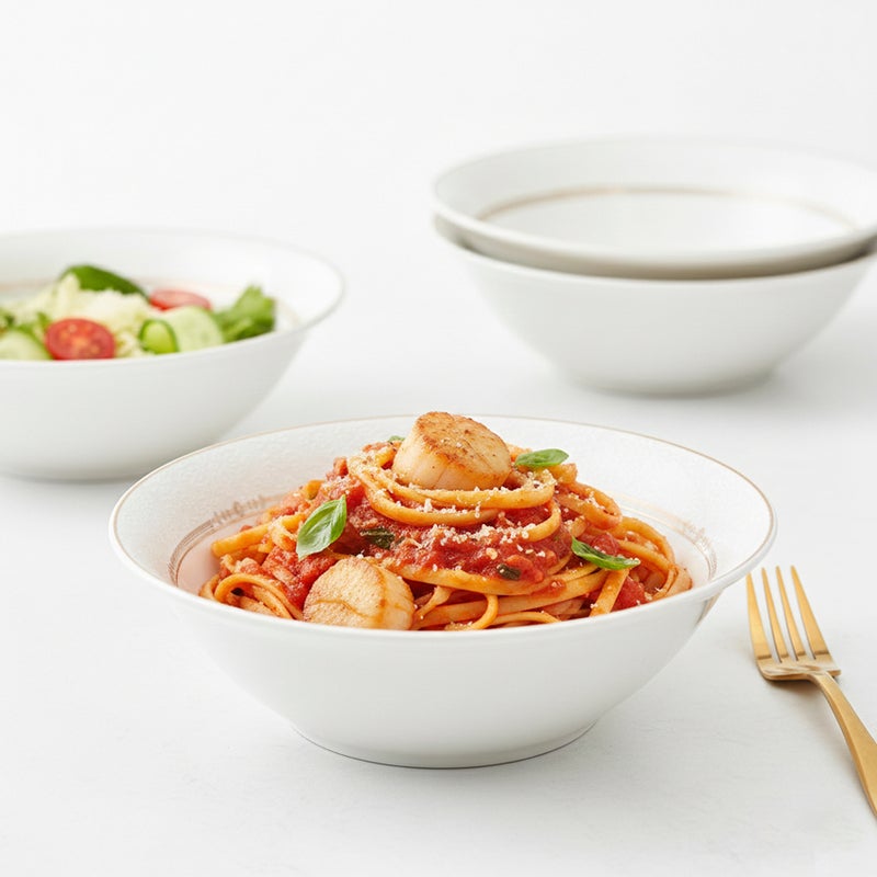 Shallow ISLA New Bone China Bowl 23 cm -  6 piece Set  Large White Serving Bowl for Salads & Sharing, Elegant Tableware for Daily Use, Brunch, Ramadan, Eid, Diwali & Gifting (Set of 6) - Image 2