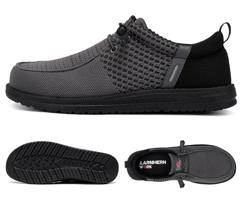 LARNMERN Slip On Steel Toe Shoes Men Lightweight Comfortable Lounging Walking Sneakers Safety Work Steel Toe Loafers (10.5 Men, Dark Gray) - Image 2