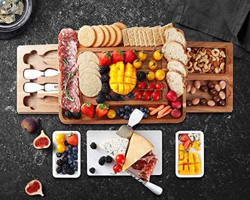 hecef Cheese Board Set Acacia Wood - Large Charcuterie Board with Stainless Steel Knife Set, Thick Wooden Server - Fancy House Warming, Birthday Choice for Gourmets - Image 2