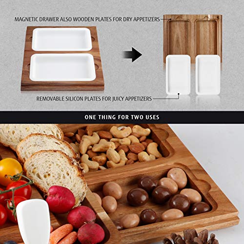 hecef Cheese Board Set Acacia Wood - Large Charcuterie Board with Stainless Steel Knife Set, Thick Wooden Server - Fancy House Warming, Birthday Choice for Gourmets - Image 5