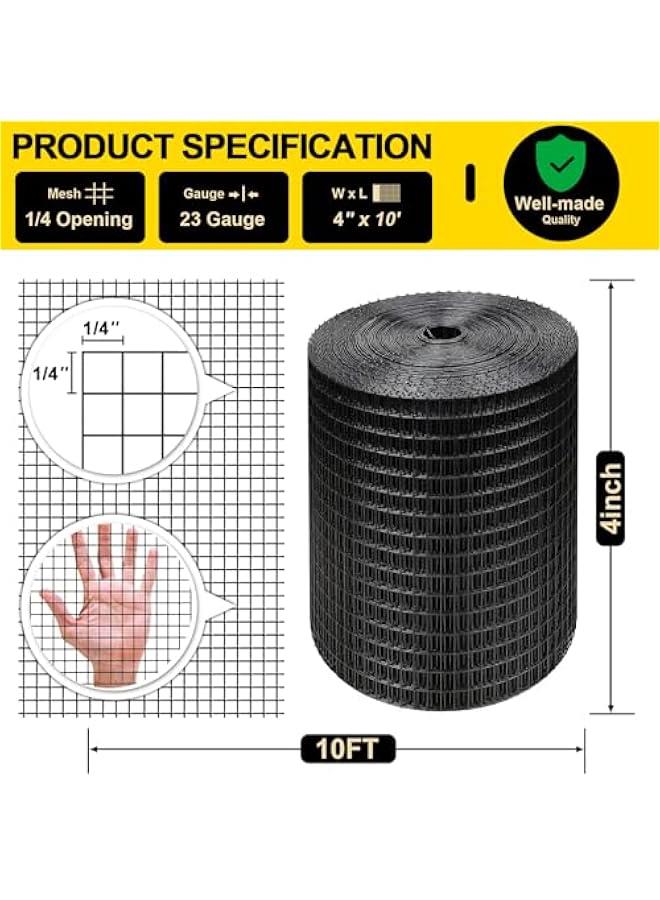 Arabest Black Hardware Cloth 4'' x 10' PVC Steel Vinyl Coated 1/4inch Galvanized Wire Mesh Roll (23GA) Chicken Wire Fence Roll, for coop Fences,Screen mesh, Rabbit/Snake Fences, Poultry enclosures, etc. - Image 2