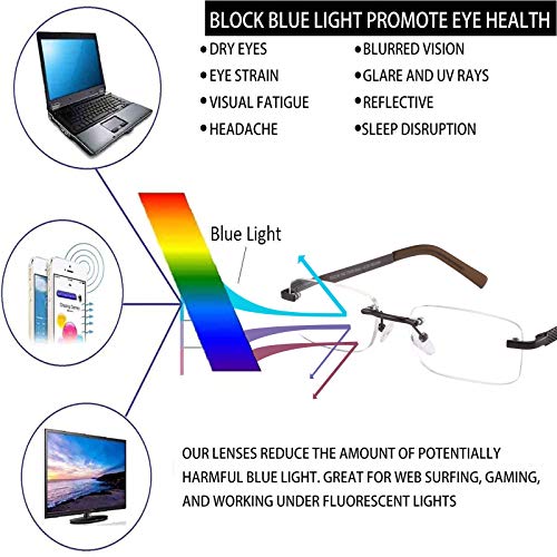 FEIVSN 3 Pack Rimless Reading Glasses for Men Blue Light Blocking Readers Spring Hinge Metal Arms Sturdy Stylish Computer Glasses +2.0 - Image 2