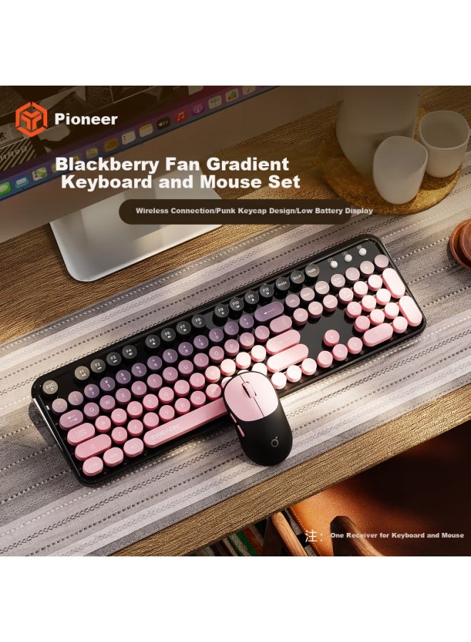 Eweadn V96 Stylish Punk Gradient Wireless Keyboard And Mouse Set, Genuine Mechanical Feel Keyboard And Mouse Set For Laptop, Film Keyboard, Blackberry Pink Gradient Wireless Keyboard And Mouse Set - Image 1