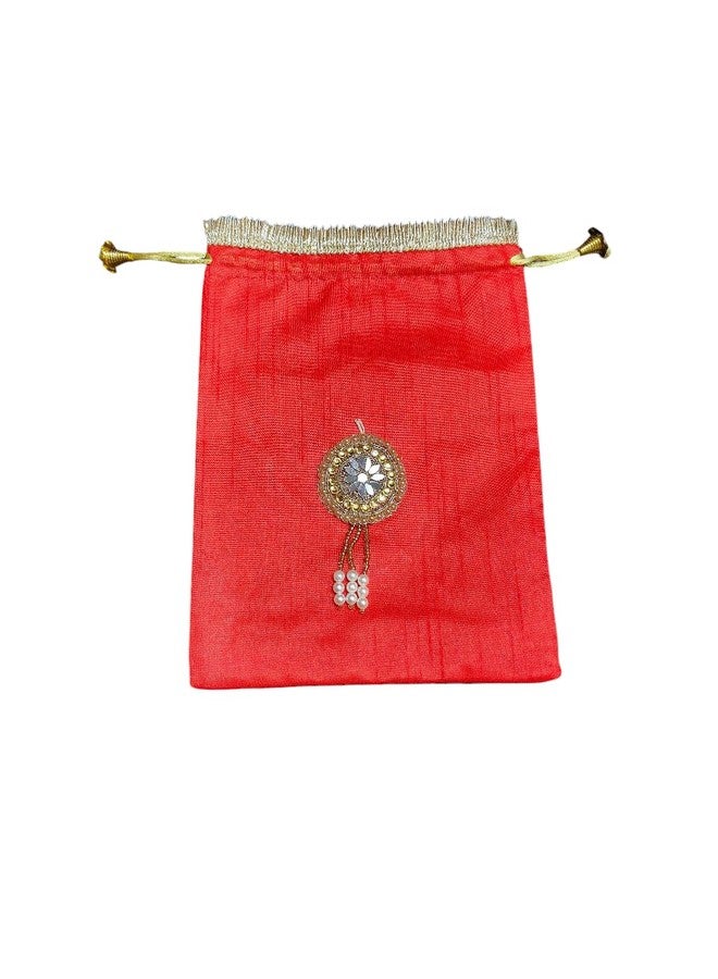 3A Featuretail 18 CM X 24 CM Fancy Design Drawstring Bags Pouches Potli for Gift Wedding Jewelry Packaging Bridal Party Favors for Women (Red, Set of 15pc) - Image 3