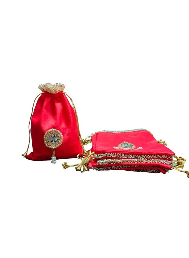 3A Featuretail 18 CM X 24 CM Fancy Design Drawstring Bags Pouches Potli for Gift Wedding Jewelry Packaging Bridal Party Favors for Women (Red, Set of 15pc) - Image 1