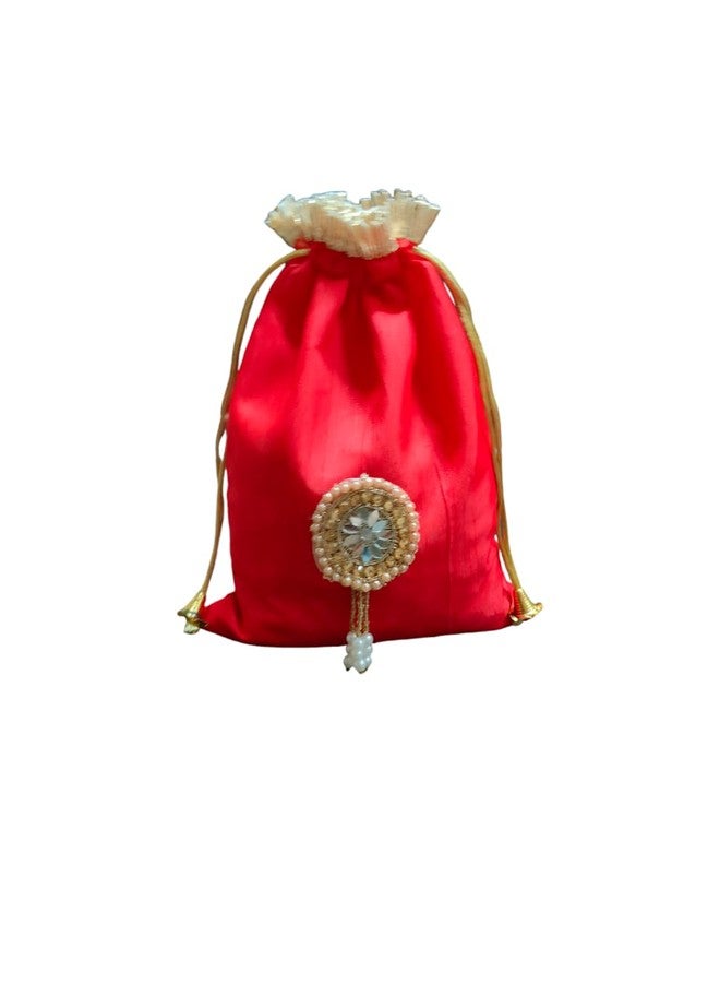 3A Featuretail 18 CM X 24 CM Fancy Design Drawstring Bags Pouches Potli for Gift Wedding Jewelry Packaging Bridal Party Favors for Women (Red, Set of 15pc) - Image 2