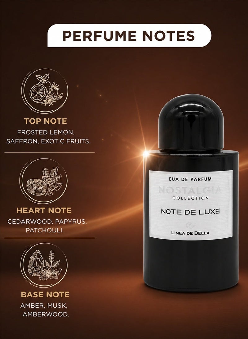 Linea De Bella Note De Luxe Eau De Parfum 100ML – Amber Musk & Amberwood Luxury Perfume | Frosted Lemon, Saffron & Exotic Fruits | Cedarwood, Papyrus & Patchouli Long Lasting EDP - Image 2
