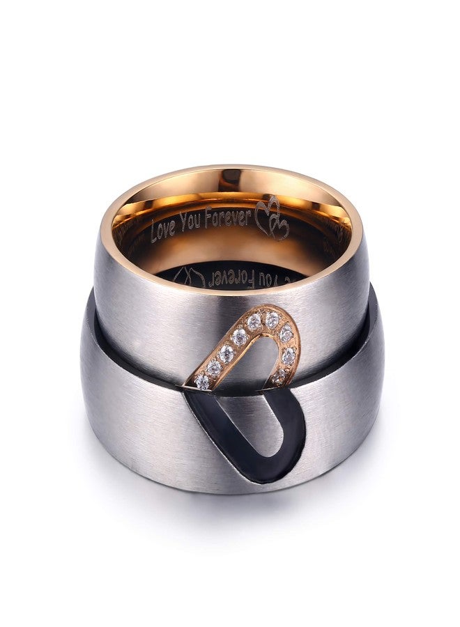 LAVUMO Matching Promise Rings for Couples Love You Forever Wedding Bands Sets for Him and Her Half Heart Rings Stainless Steel 6mm with Box Comfort Fit (Men 10 & Women 7) - Image 2