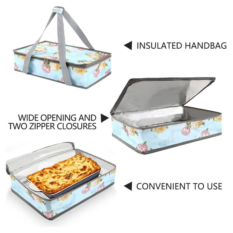 QEES Insulated Casserole Carriers for Hot or Cold Food,Casserole Dish Bag Carrying Case,Food Carrier Warmer Container Bag for Travel Picnic.Pioneer Woman Kitchen Stuff.Fits 9"x13" Baking Dish - Image 3