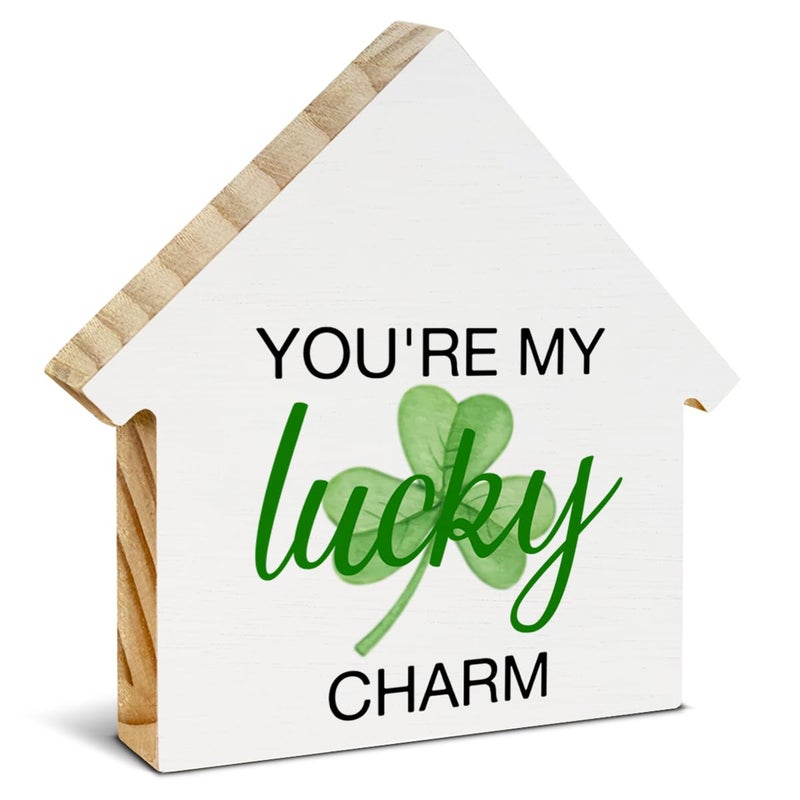 CIANMGD St. Patrick's Day Decor  Shamrock Decorations  Lucky Charm House Shaped Wood Block Sign  Home Decor for Desk Table Shelf  St Patricks Day Decorations - Image 1