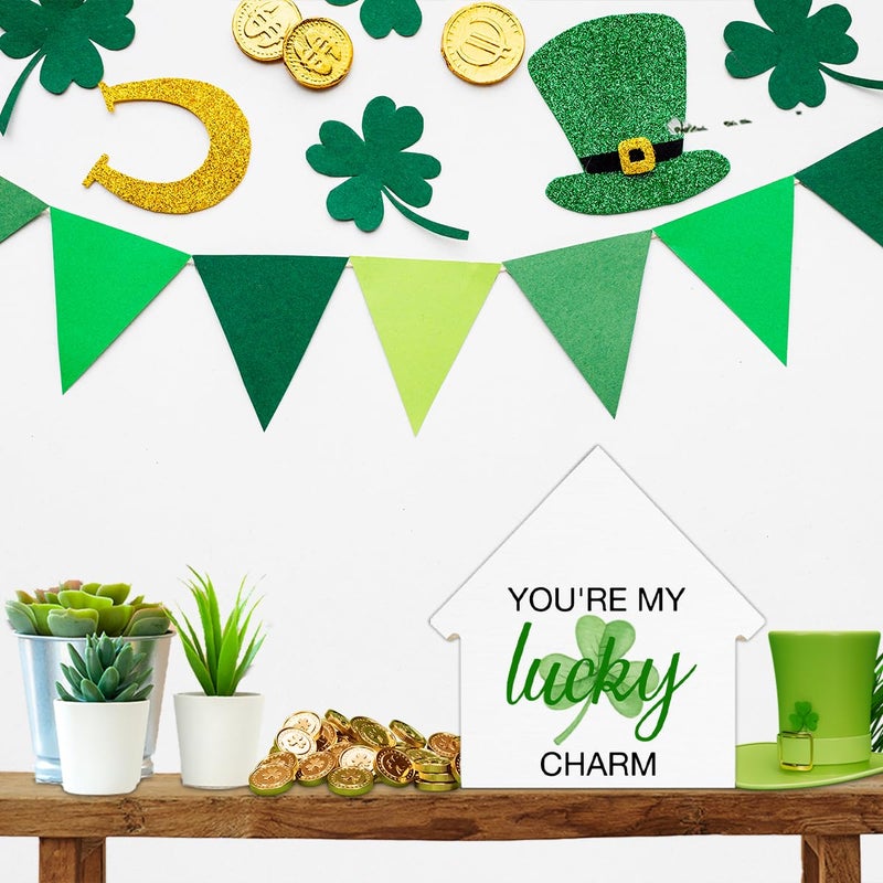 CIANMGD St. Patrick's Day Decor  Shamrock Decorations  Lucky Charm House Shaped Wood Block Sign  Home Decor for Desk Table Shelf  St Patricks Day Decorations - Image 5