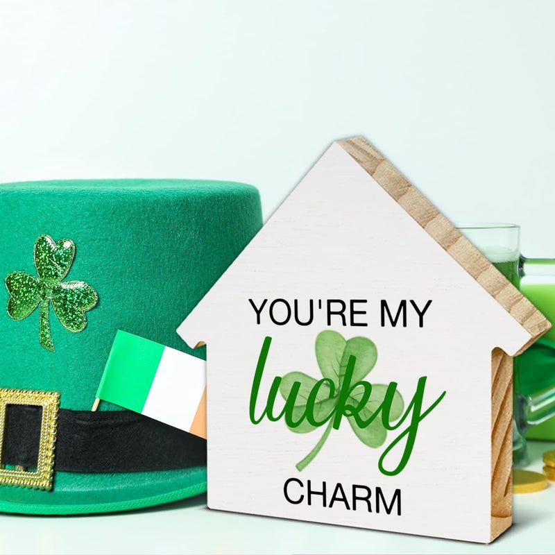 CIANMGD St. Patrick's Day Decor  Shamrock Decorations  Lucky Charm House Shaped Wood Block Sign  Home Decor for Desk Table Shelf  St Patricks Day Decorations - Image 4
