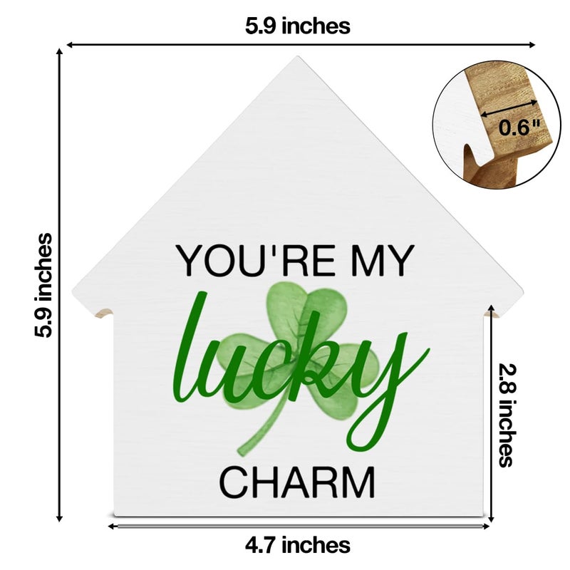 CIANMGD St. Patrick's Day Decor  Shamrock Decorations  Lucky Charm House Shaped Wood Block Sign  Home Decor for Desk Table Shelf  St Patricks Day Decorations - Image 2