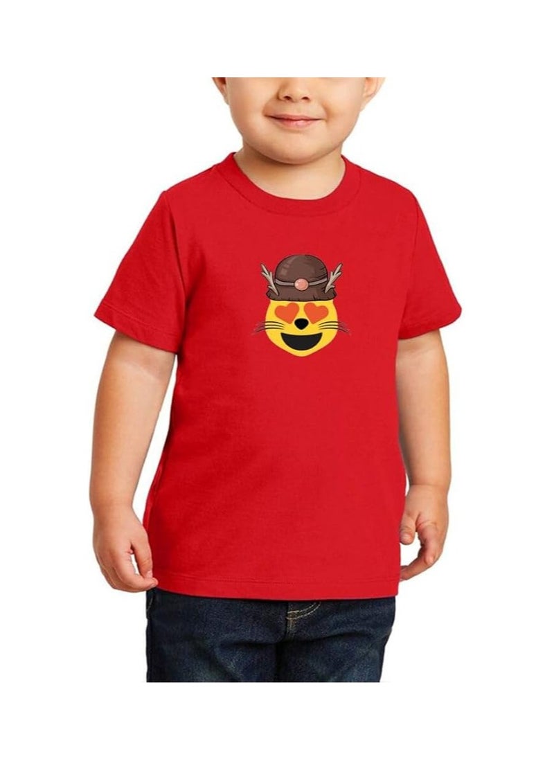 PRINTSHOP4ME - Christmas Emoji Kids Red T-Shirt For Boys–Soft Cotton Round Neck Short Sleeve T-Shirt With Smiley Face Emoji–Great For Parties - Image 1