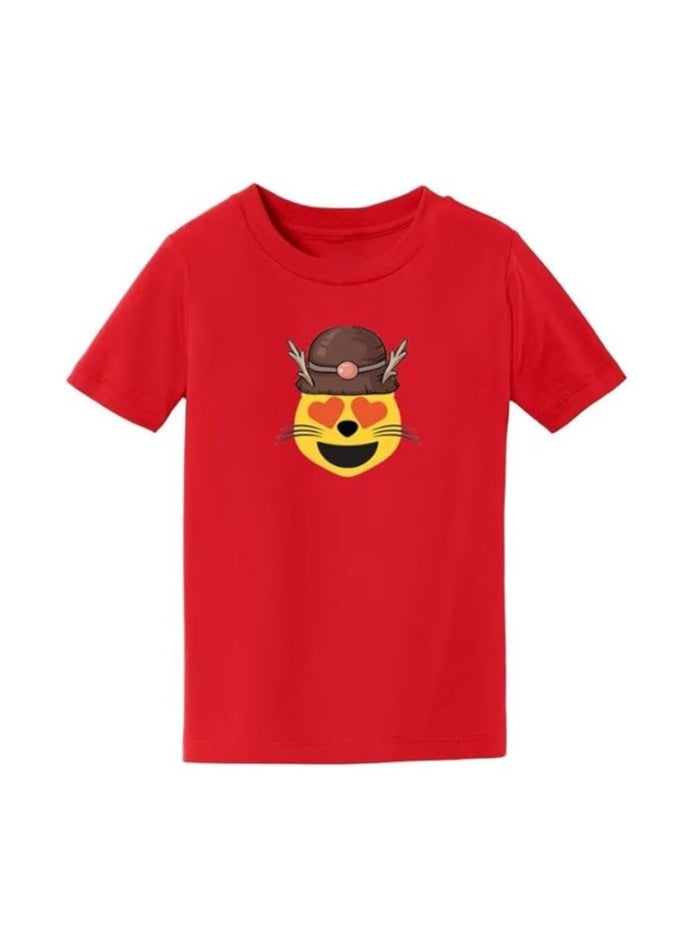 PRINTSHOP4ME - Christmas Emoji Kids Red T-Shirt For Boys–Soft Cotton Round Neck Short Sleeve T-Shirt With Smiley Face Emoji–Great For Parties - Image 1